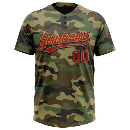 Custom Name and Number Personalized Camo Red Gold Navy Softball Jersey Unisex Two-Button Salute To Service Team Apparel Personalized