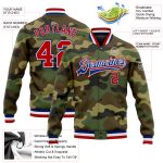 Custom Name Number Personalized Red Royal Camo Bomber Varsity Jacket Salute to Service Full-Snap Letterman Personalized Camo
