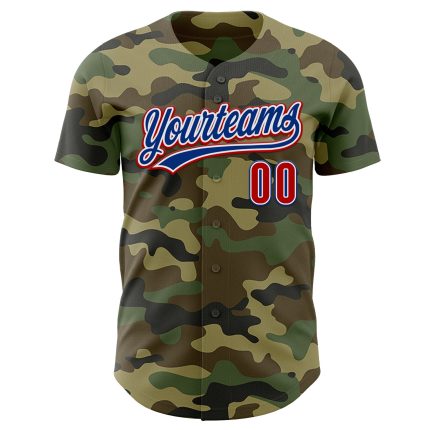 Personalized Camo Baseball Jersey - Red-Royal Salute To Service Design Personalized Camo Red-Royal Salute To Service Baseball