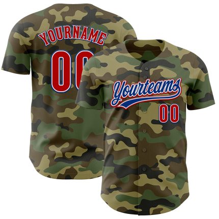 Personalized Camo Baseball Jersey - Red-Royal Salute To Service Design Personalized Camo Red-Royal Salute To Service Baseball