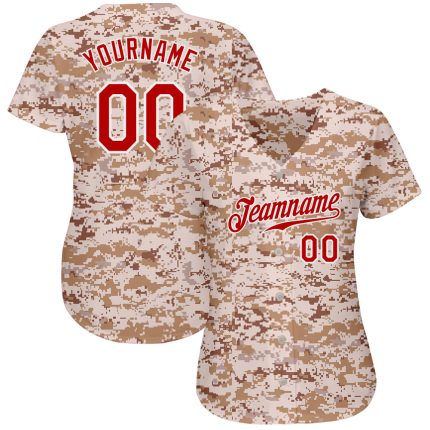 Custom Name and Number Authentic Salute to Service Red-White Camo Baseball Jersey Personalized Camo Red-White Authentic Salute