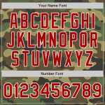 Custom Camo Bomber Jacket with Name and Number - Red-White Varsity Letterman Salute to Service Full-Snap Personalized Camo