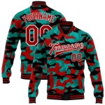 Red-White Fluorescent Camo 3D Varsity Letterman Bomber Jacket - Personalized Salute to Service Full-Snap Design Personalized