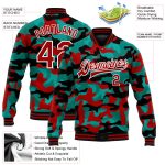 Red-White Fluorescent Camo 3D Varsity Letterman Bomber Jacket - Personalized Salute to Service Full-Snap Design Personalized