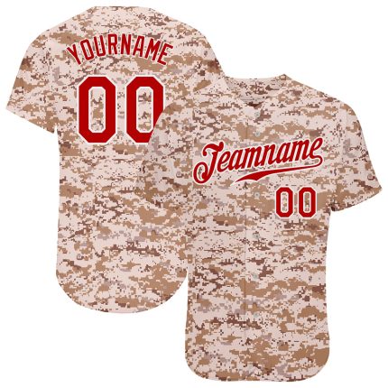 Personalized Camo Jersey Red White Salute to Service Mens Baseball Jersey Personalized Camo Red-White Salute To Service Baseball