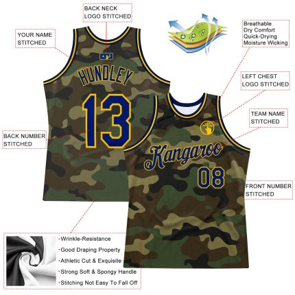 Personalized Camo Basketball Jersey - Royal Gold Salute to Service Design Personalized Camo Royal-Gold Salute To Service
