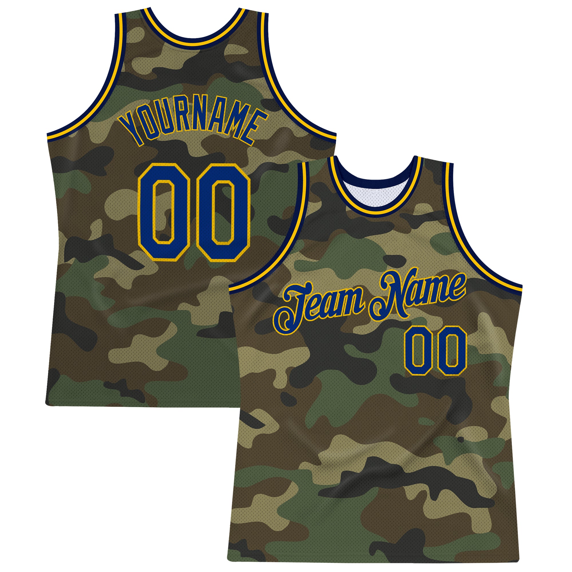 Personalized Camo Basketball Jersey - Royal Gold Salute to Service Design Personalized Camo Royal-Gold Salute To Service