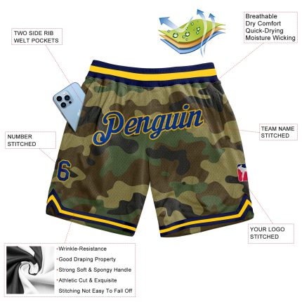 Custom Camo Basketball Shorts in Royal Gold | Salute to Service Design Personalized Camo Royal-Gold Salute To Service Basketball