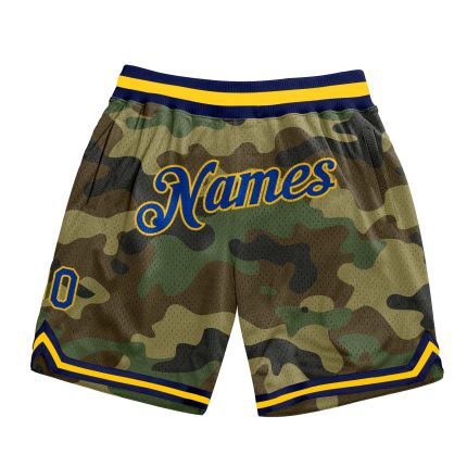 Custom Camo Basketball Shorts in Royal Gold | Salute to Service Design Personalized Camo Royal-Gold Salute To Service Basketball