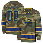 Custom Name and Number Personalized Camo Royal-Gold Salute to Service Hockey Jersey Personalized Camo Royal-Gold Salute To