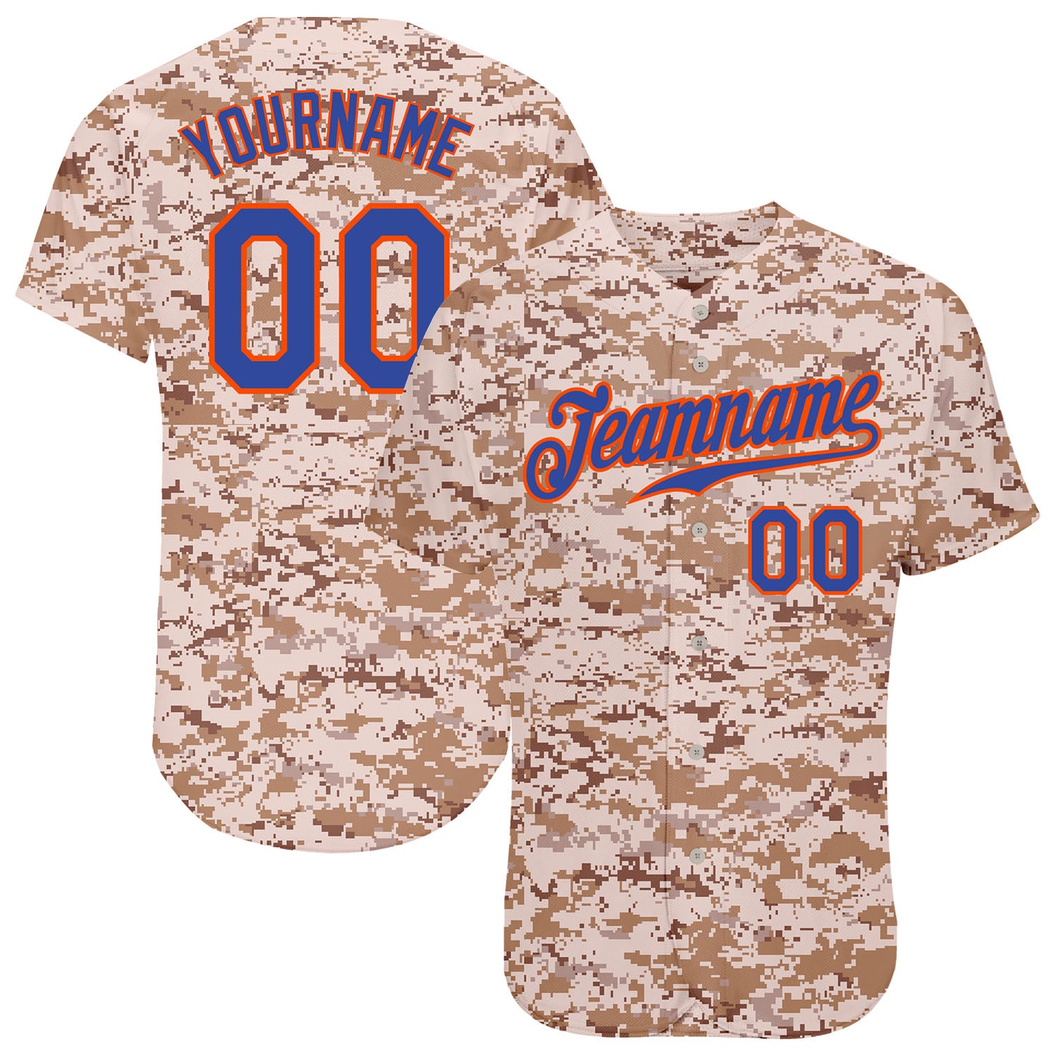 Personalized Camo Baseball Jersey with Custom Name and Number - Royal-Orange Authentic Salute To Service Team Gear Personalized