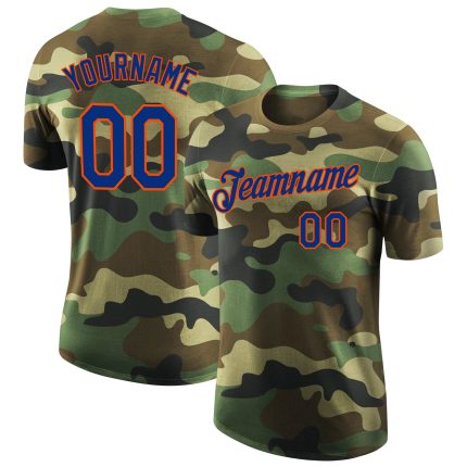 Camo Performance T-Shirt, Personalized Royal-Orange Salute To Service Design Personalized Camo Royal-Orange Performance Salute