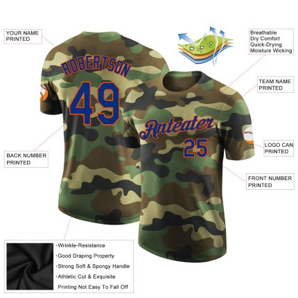 Camo Performance T-Shirt, Personalized Royal-Orange Salute To Service Design Personalized Camo Royal-Orange Performance Salute