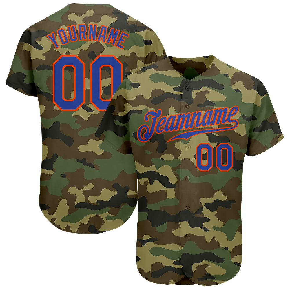 Personalized Camo Baseball Jersey - Royal-Orange Salute To Service 2 Personalized Camo Royal-Orange Salute To Service Baseball
