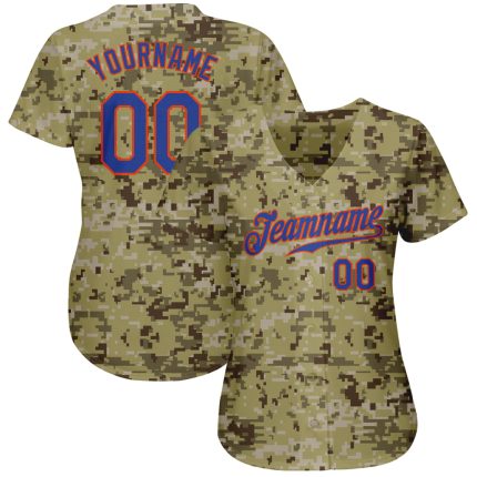 Personalized Camo Baseball Jersey in Royal Orange - Salute to Service Design 3 Personalized Camo Royal-Orange Salute To Service