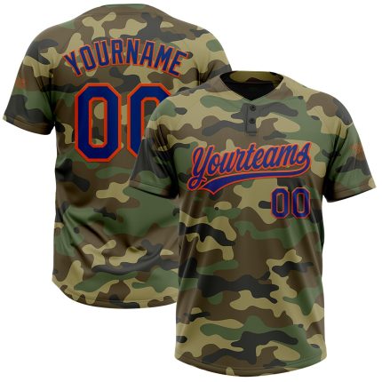 Custom Camo Salute To Service Softball Jersey with Name & Number - Unisex Royal-Orange, Two-Button Design Personalized Camo