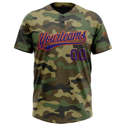 Custom Camo Salute To Service Softball Jersey with Name & Number - Unisex Royal-Orange, Two-Button Design Personalized Camo