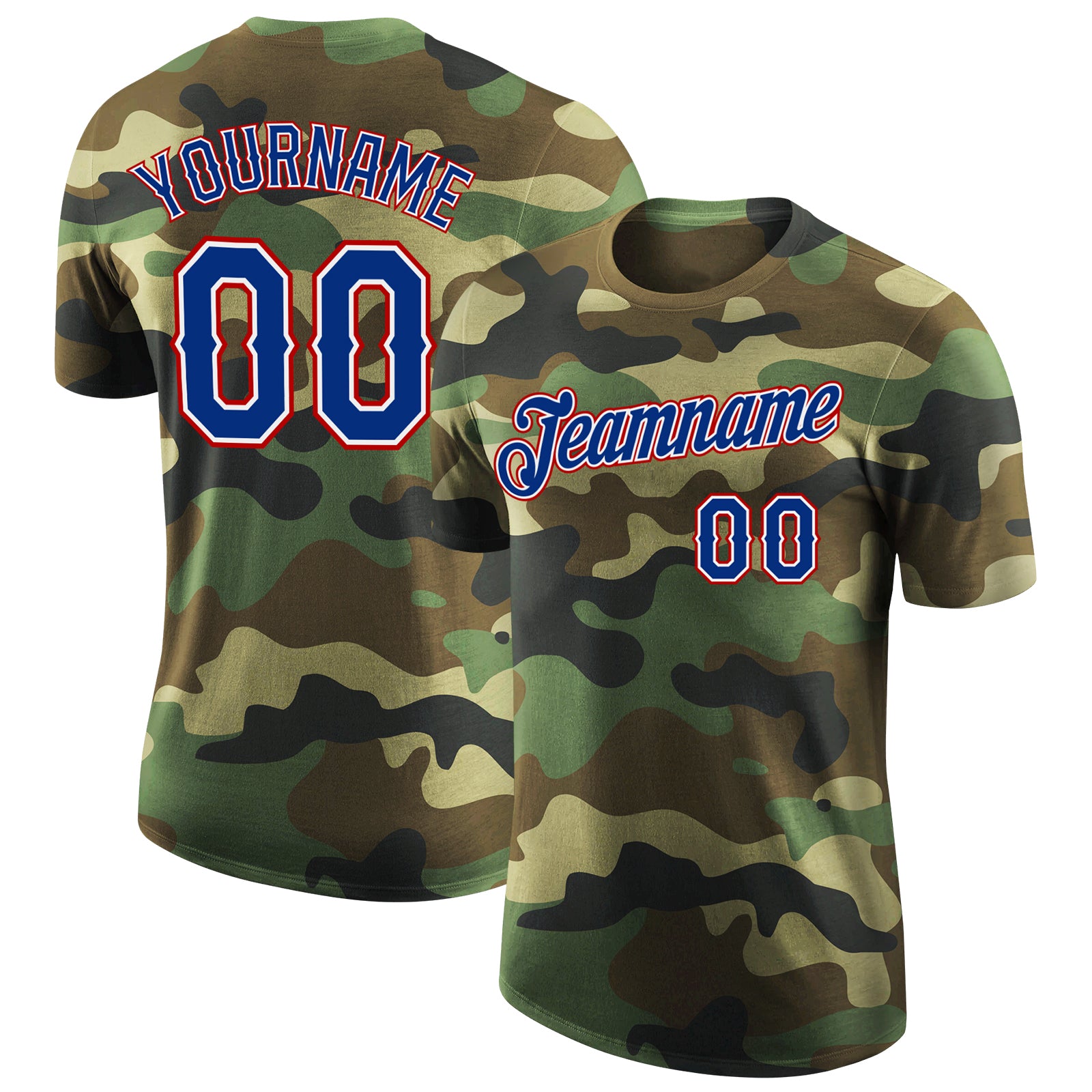 Personalized Camo Performance T-Shirt with Custom Name and Number - Royal-Red Salute to Service Team Gear Personalized Camo