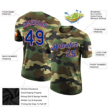 Personalized Camo Performance T-Shirt with Custom Name and Number - Royal-Red Salute to Service Team Gear Personalized Camo