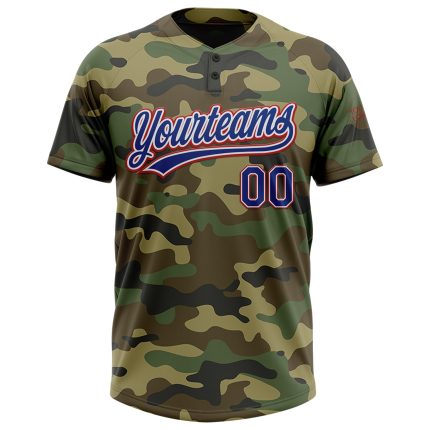 Custom Camo Royal-Red Salute To Service Softball Jersey Unisex Two-Button Design Personalized Camo Royal-Red Salute To Service