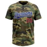 Custom Name and Number Camo Royal-Red Softball Jersey - Personalized Unisex Two-Button Team Apparel Personalized Camo Royal-Red