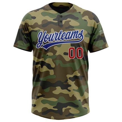 Personalized Camo Red Salute to Service Jersey Unisex Softball Top Personalized Camo Royal-Red Salute To Service Two-Button