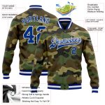 Personalized Camo Bomber Jacket Royal-White Varsity Letterman Salute to Service Full-Snap Personalized Camo Royal-White Bomber