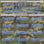 Custom Name and Number Camo Bomber Jacket - Royal-White Varsity Letterman Salute To Service Full-Snap Personalized Camo Royal-White