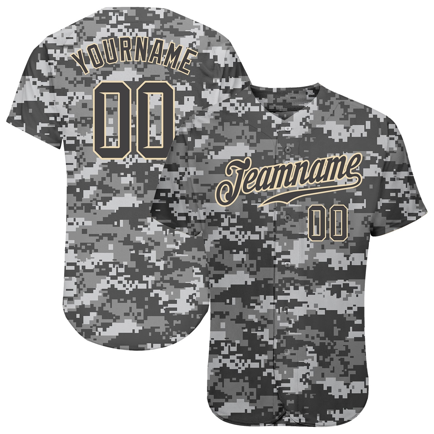 Customizable Camouflage Baseball Jersey with Team Name and Number - Gray Cream Salute to Service Design Personalized Camo