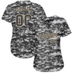 Customizable Camouflage Baseball Jersey with Team Name and Number - Gray Cream Salute to Service Design Personalized Camo