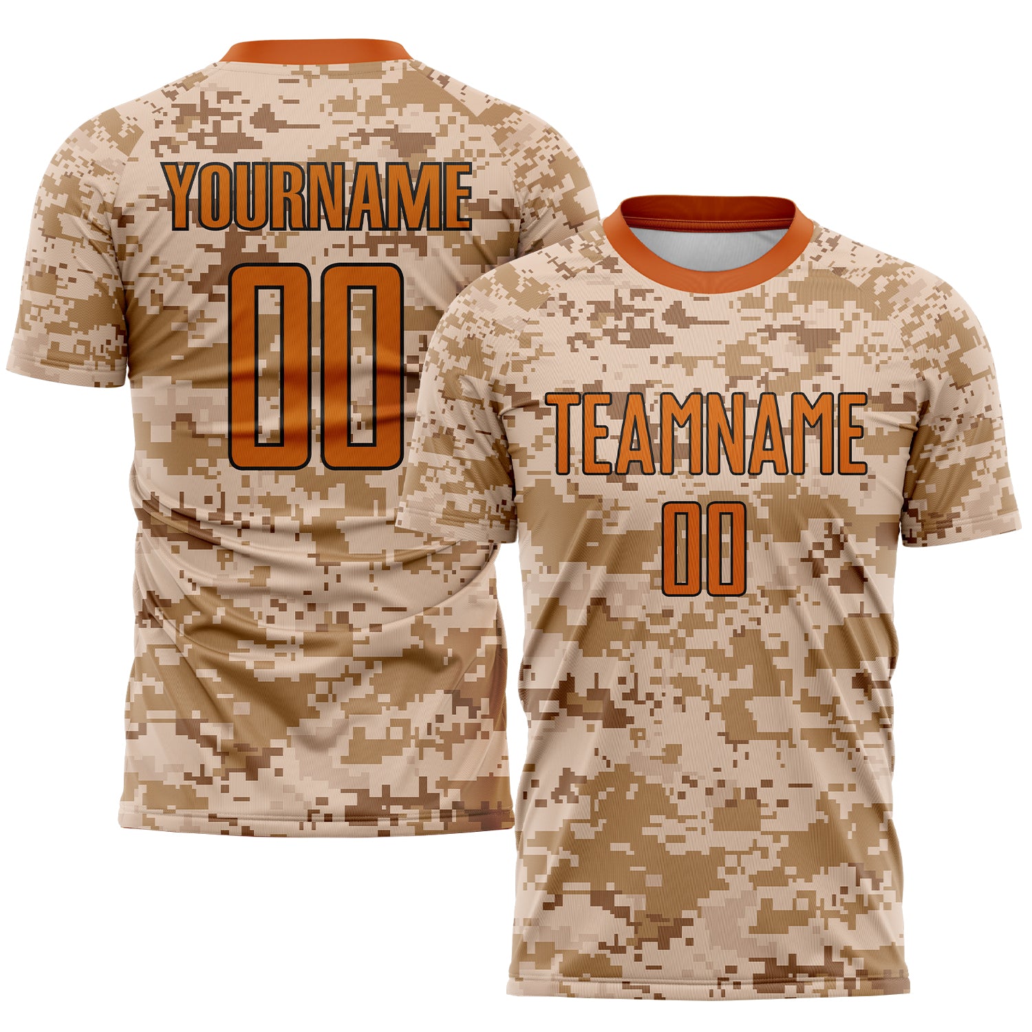 Personalized Camo Jersey for Texas Soccer - Orange-Brown Sublimation Salute to Service Uniform Personalized Camo Texas Orange-Brown