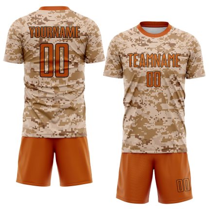 Custom Name Number Texas Camo Soccer Jersey Orange-Brown Sublimation Salute to Service Uniform Personalized Camo Texas Orange-Brown