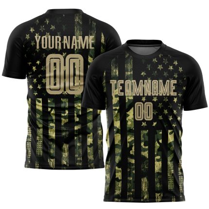 Personalized Camo American Flag Soccer Uniform Jersey - Vegas Gold-Black Fashion Sublimation Salute To Service Personalized
