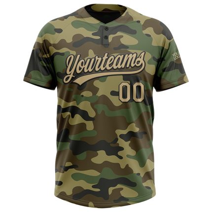 Personalized Camo Softball Jersey Vegas Gold-Black Salute to Service Unisex Two-Button 2 Personalized Camo Vegas Gold-Black