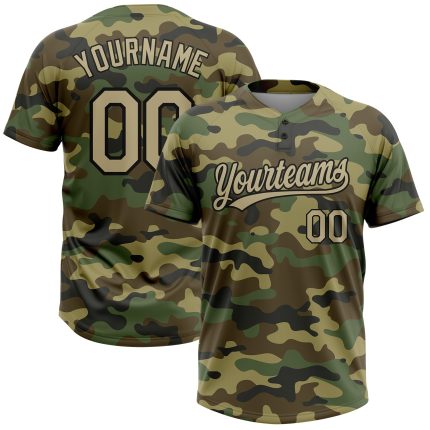 Personalized Camo Softball Jersey - Vegas Gold Black Two-Button Unisex Salute to Service Personalized Camo Vegas Gold-Black