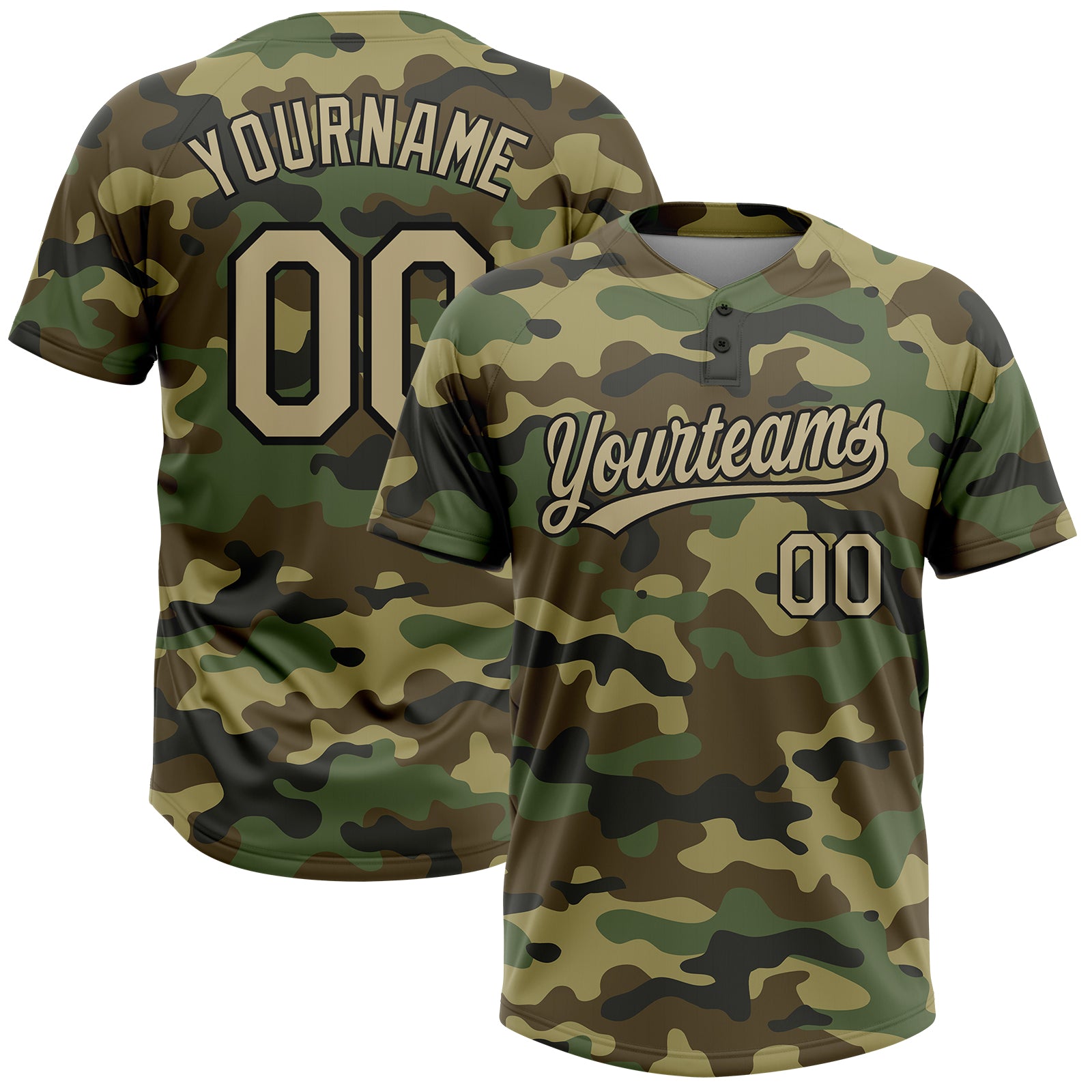 Custom Name Number Personalized Camo Softball Jersey Gold-Black Unisex Salute to Service Two-Button Design Personalized Camo