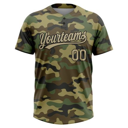 Custom Name Number Personalized Camo Softball Jersey Gold-Black Unisex Salute to Service Two-Button Design Personalized Camo