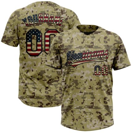 Personalized Vintage USA Flag Camo Softball Jersey - Black Salute to Service Unisex Two-Button Style Personalized Camo Vintage