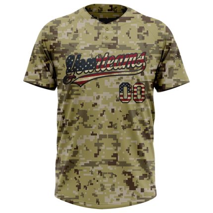 Personalized Camo USA Flag Softball Jersey - Black Salute to Service Unisex Vintage Two-Button Design Personalized Camo Vintage