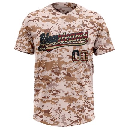 Personalized Camo Vintage USA Flag Two-Button Unisex Softball Jersey Custom Name and Number Salute to Service Personalized