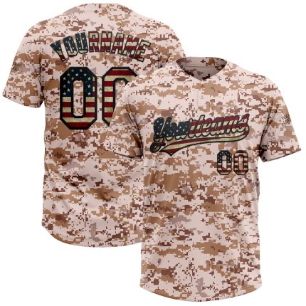 Personalized Camo Vintage USA Flag Two-Button Unisex Softball Jersey Custom Name and Number Salute to Service Personalized