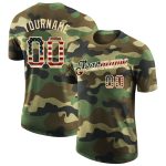Custom Name & Number USA Flag Camo T-Shirt - Vintage Performance Salute to Service Cream Team Tee Personalized Camo Vintage