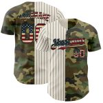 Personalized Vintage USA Flag Camo Baseball Jersey with Custom Name and Number - Salute to Service Design in Cream and Black Pinstripe
