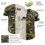 Personalized Vintage USA Flag Camo Baseball Jersey with Custom Name and Number - Salute to Service Design in Cream and Black Pinstripe