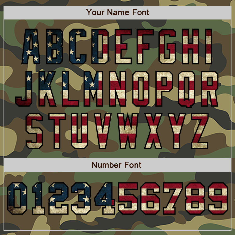 Personalized Camo Vintage USA Flag Cream-Black Pinstripe Authentic Split Fashion Salute To Service Baseball Jersey Team Custom Name and Number Personalized Vintage USA Flag Camo Baseball Jersey with Custom Name and Number - Salute to Service Design in Cream and Black Pinstripe - Image 5