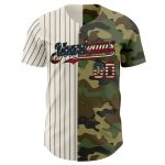 Personalized Vintage USA Flag Camo Baseball Jersey with Custom Name and Number - Salute to Service Design in Cream and Black Pinstripe