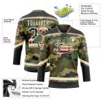 Custom Name and Number Personalized Camo Vintage USA Flag Hockey Jersey Lace Neck Salute To Service Team - Cream-Black Personalized