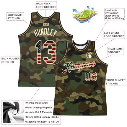 Personalized Vintage USA Flag Camo Basketball Jersey - Salute to Service Cream Personalized Camo Vintage USA Flag-Cream Salute