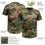 Personalized Camouflage USA Flag Softball Jersey - Vintage Cream Salute To Service Two-Button Unisex Design Personalized