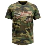 Personalized Camouflage USA Flag Softball Jersey - Vintage Cream Salute To Service Two-Button Unisex Design Personalized
